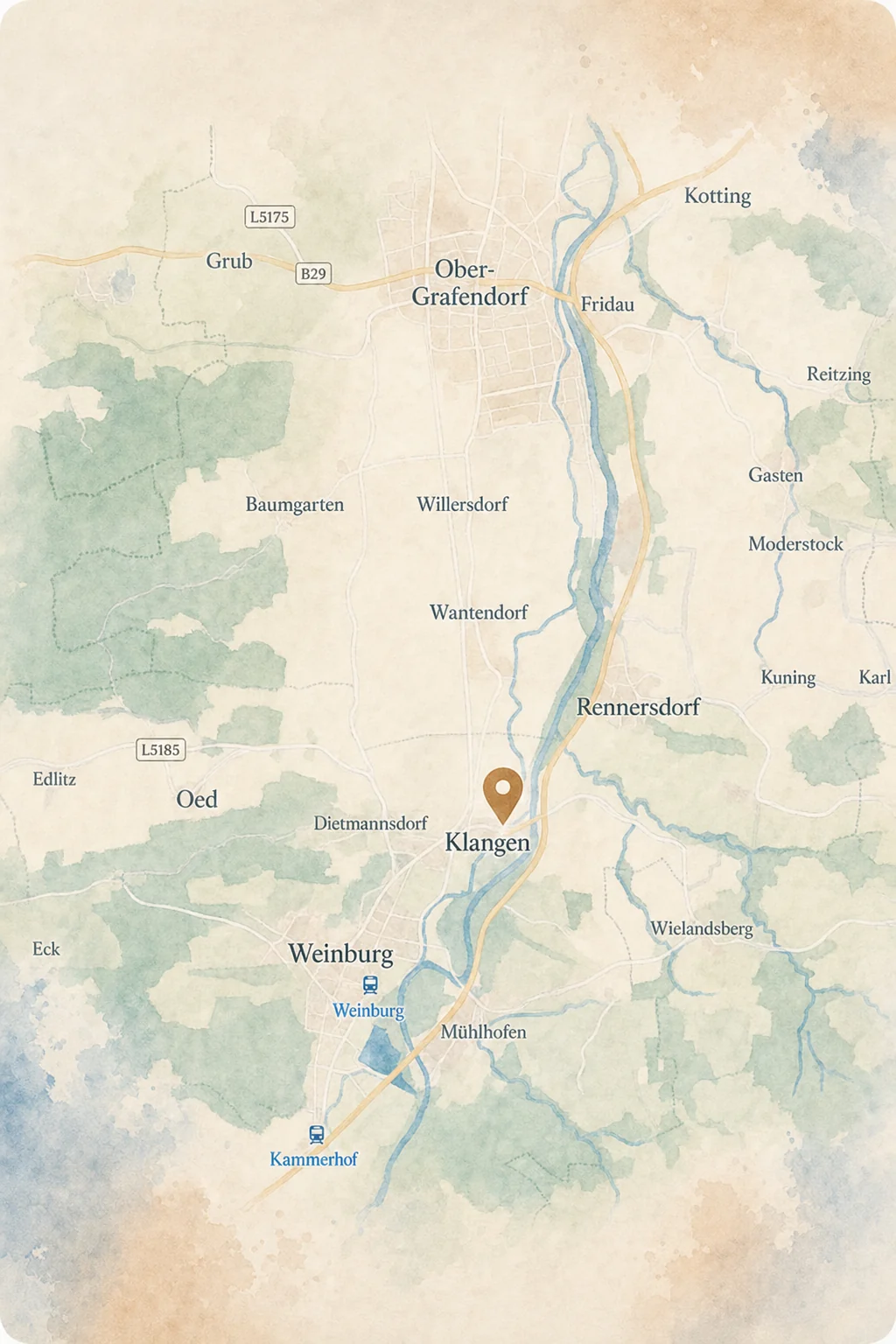 Übersichtskarte mit der Lage der Praxis in Weinburg